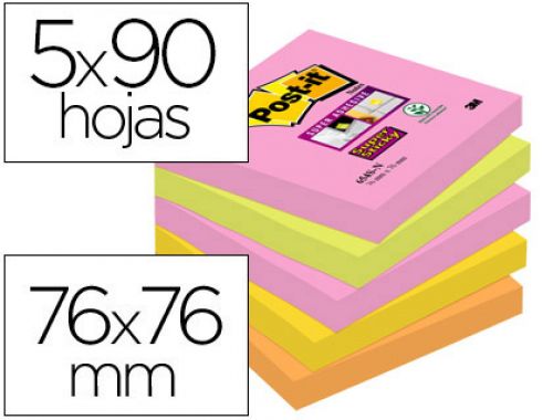 Bloco de notas adesivas post-it super sticky 76x76 mm com 90 folhas pack de 5 bloco cores sortidas colecao cape town , Post-it , 75598 , 4054596924192